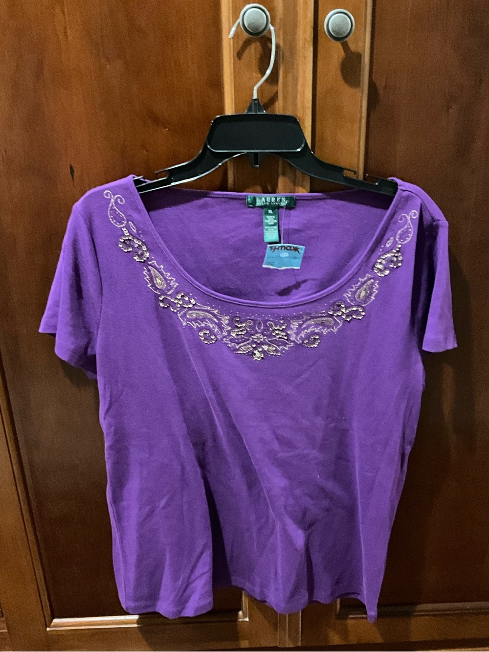 NWT Ralph Lauren Purple Embellished Scoop Neck Women's TopSize Xlarge
